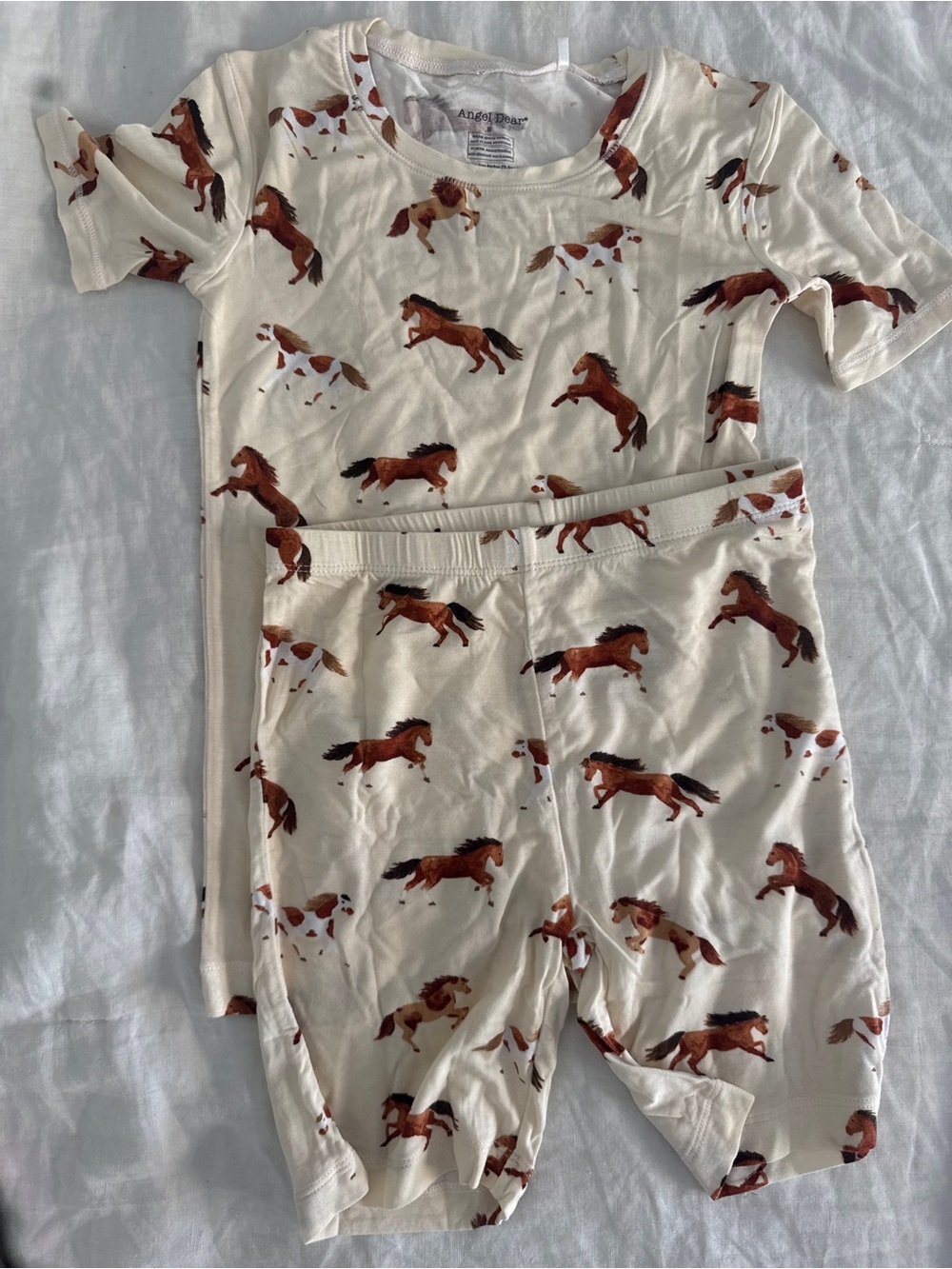 Angel Dear bamboo shorts &  short sleeve top Cream Horse Print Pajama Set size 8